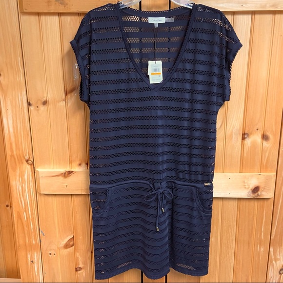 Calvin Klein Swim Mesh Beach Cover Up In Navy, S/M - Picture 2 of 11
